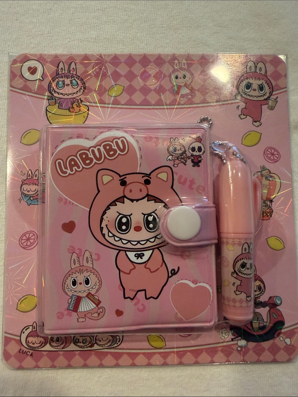 Labubu Pink Mini Paper Notebook Mini Pen Set New